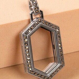 Origami Owl Silver Deco Marcasite Hinged Living Locket with Crystals NWT